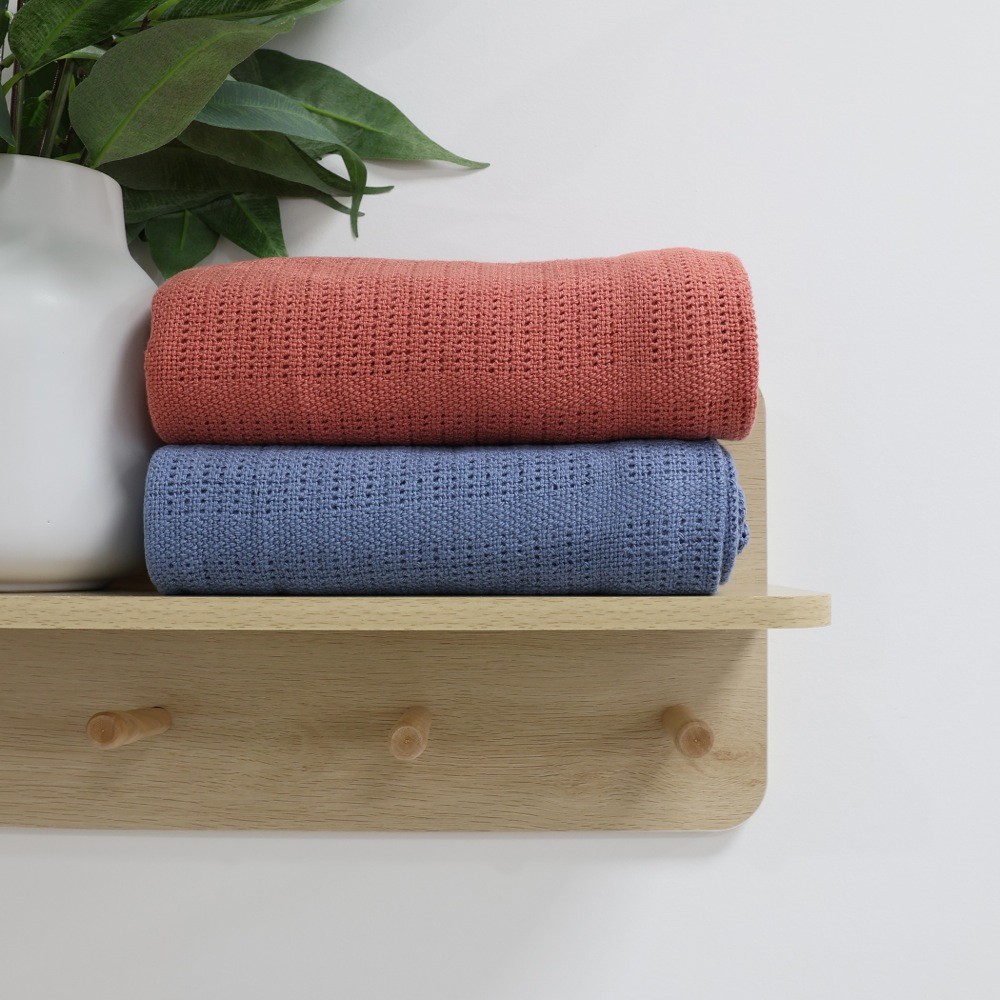 Bubba Blue Nordic Cellular Blanket Denim/Clay Size 2 Pack Cot Baby