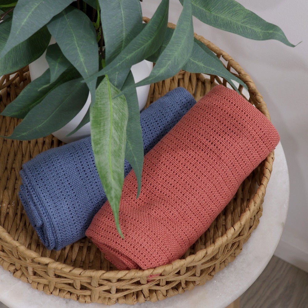 Bubba Blue Nordic Cellular Blanket Denim/Clay Size 2 Pack Cot Baby