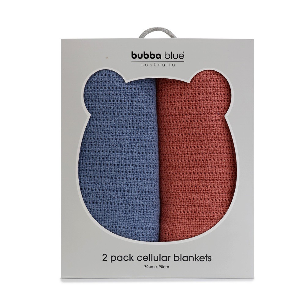 Bubba Blue Nordic Cellular Blanket Denim/Clay Size 2 Pack Cot Baby