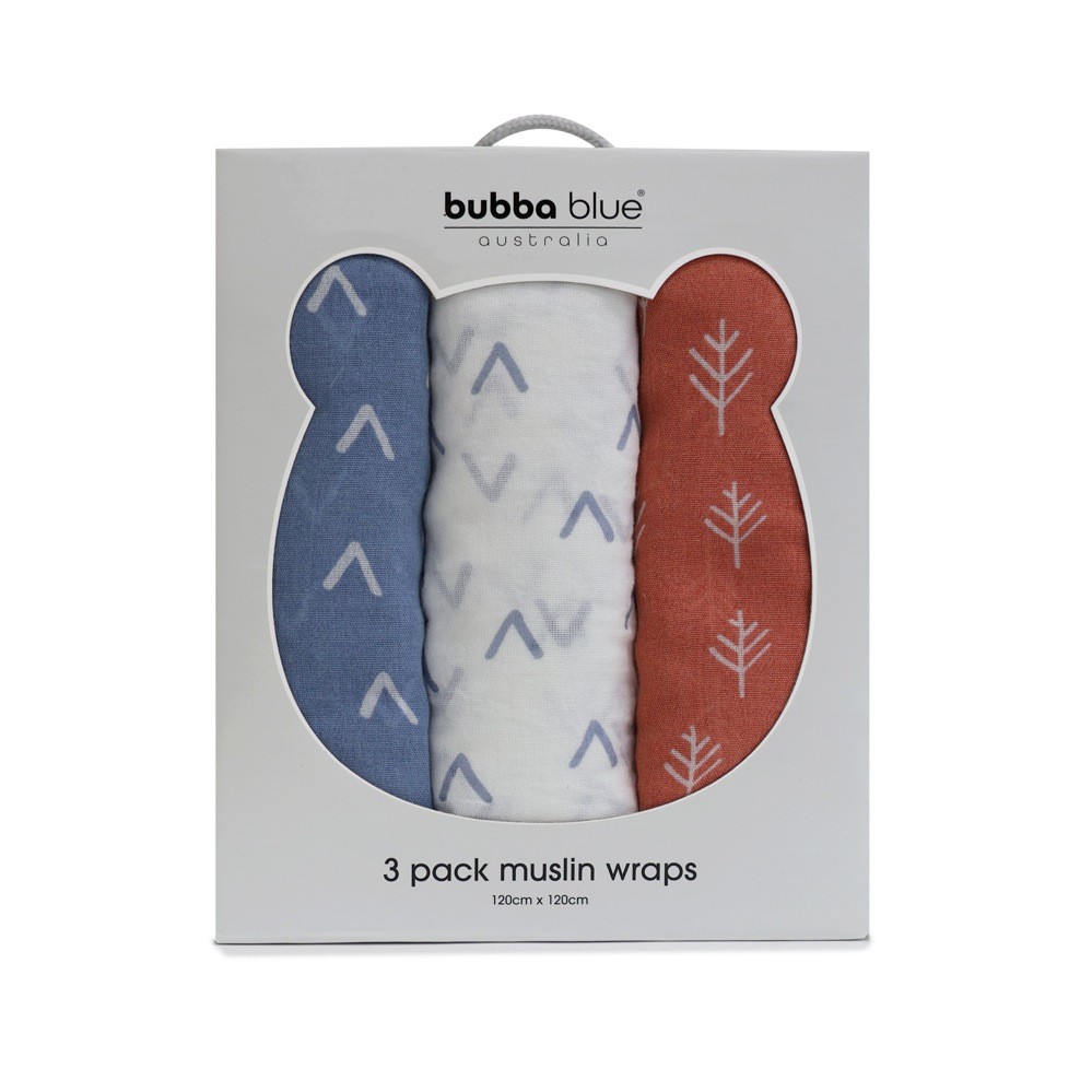 Bubba Blue Nordic Muslin Swaddle Wrap Denim/Clay Size 3 Pack Wraps