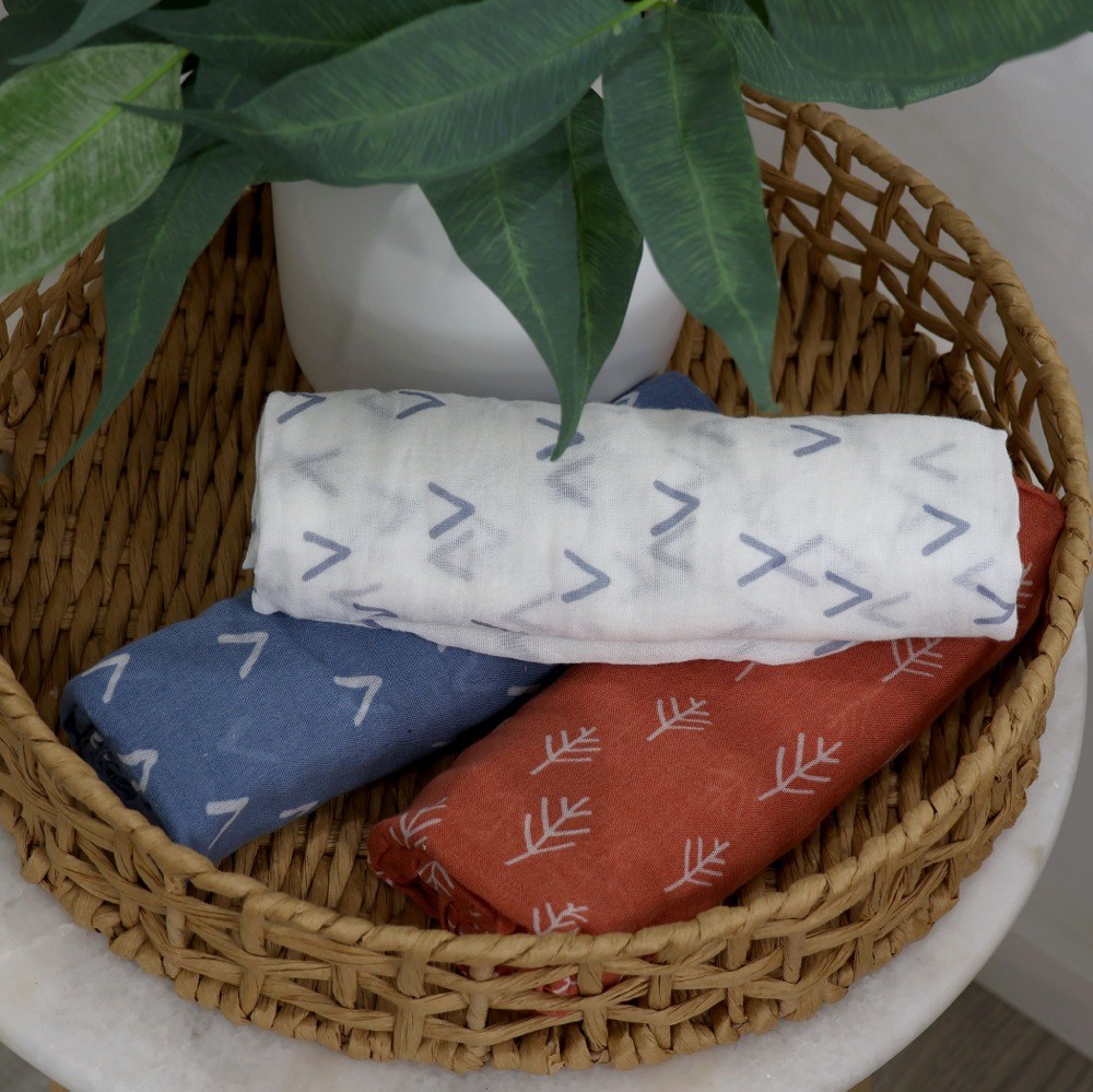 Bubba Blue Nordic Muslin Swaddle Wrap Denim/Clay Size 3 Pack Wraps