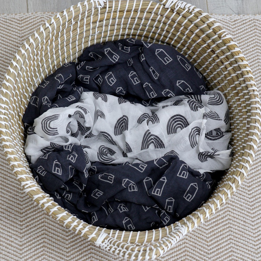 Bubba Blue Nordic Muslin Swaddle Wrap Charcoal/White Size 3 Pack