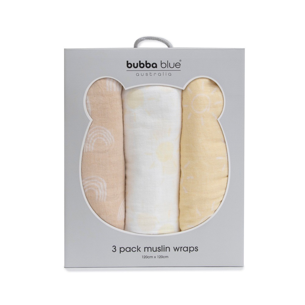 Bubba Blue Nordic Muslin Swaddle Wrap Vanilla Latte Size 3 Pack Wraps Baby Bunting AU