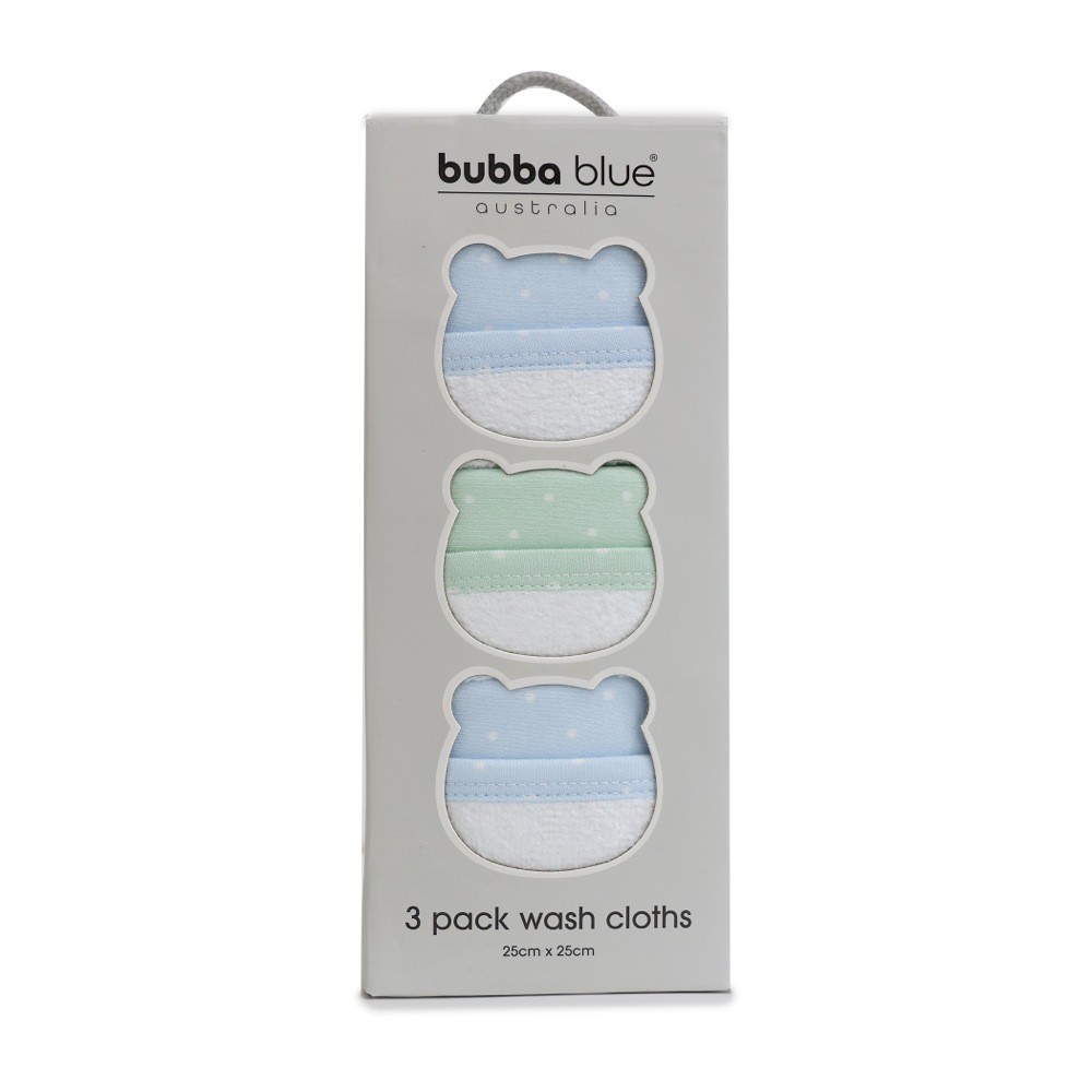 Bubba Blue Confetti Wash Cloths Blue/Sage Size 3 Pack Face Washers