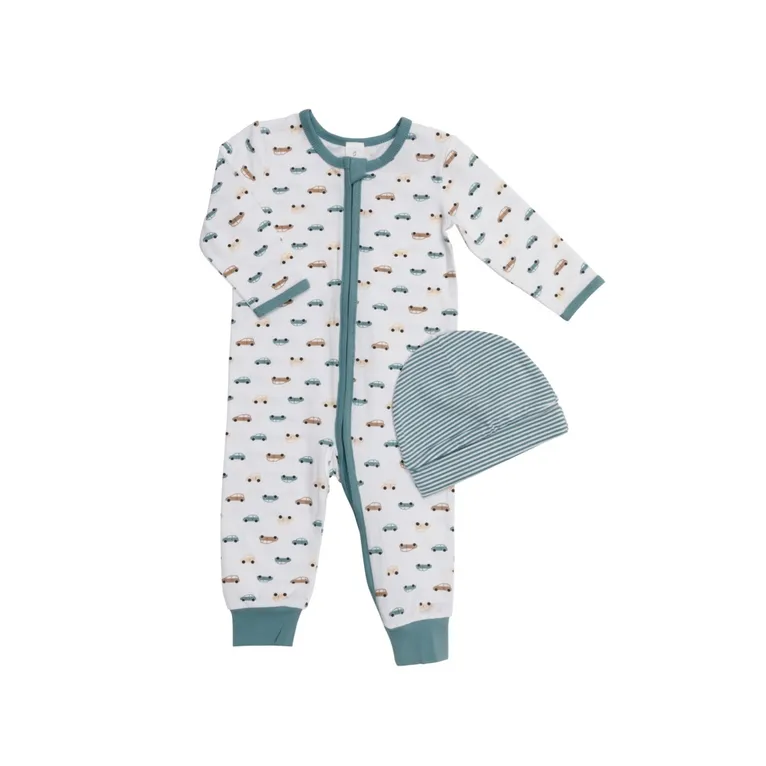 4baby 2 Piece Set Green Stripe Cars Size NA