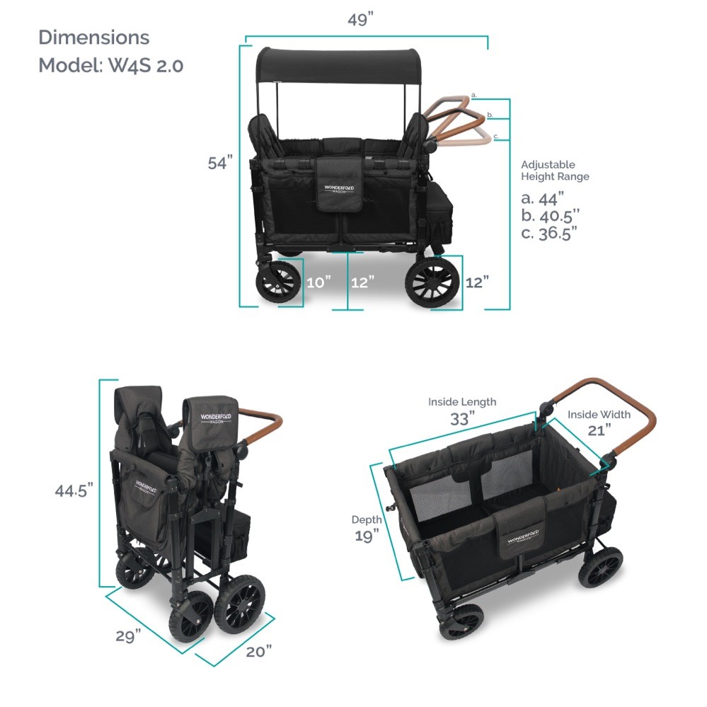 Wonderfold W4 Luxe Quad Wagon Volcanic Black | Double Prams | Baby ...