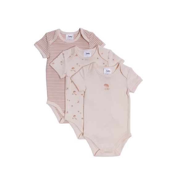 4baby Short Sleeve Bodysuit 3 Pack Hedgehog Natural