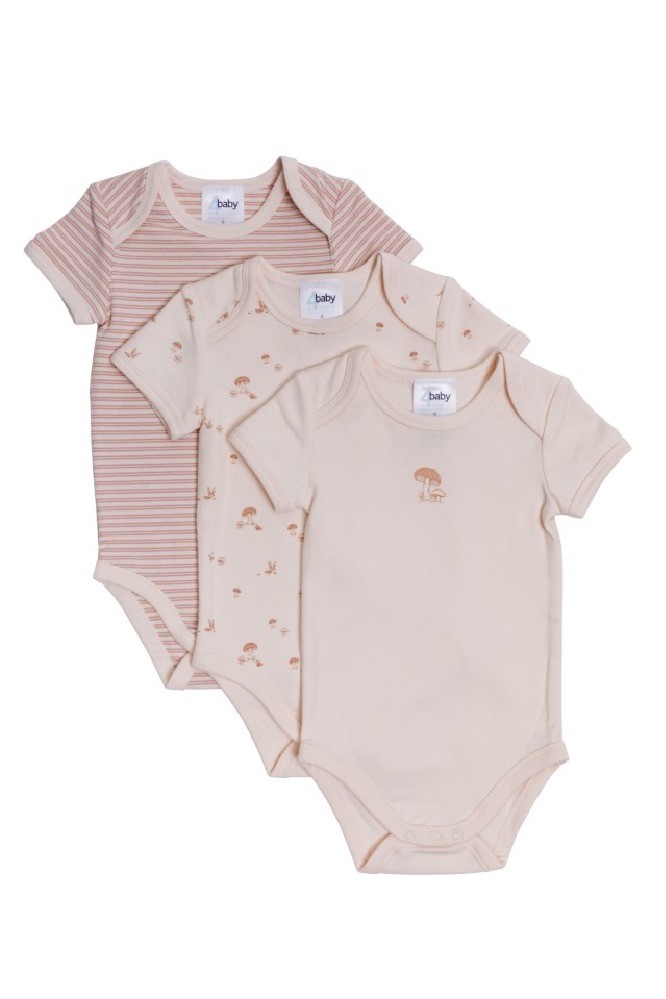 4baby Short Sleeve Bodysuit 3 Pack Hedgehog Beige Size 0