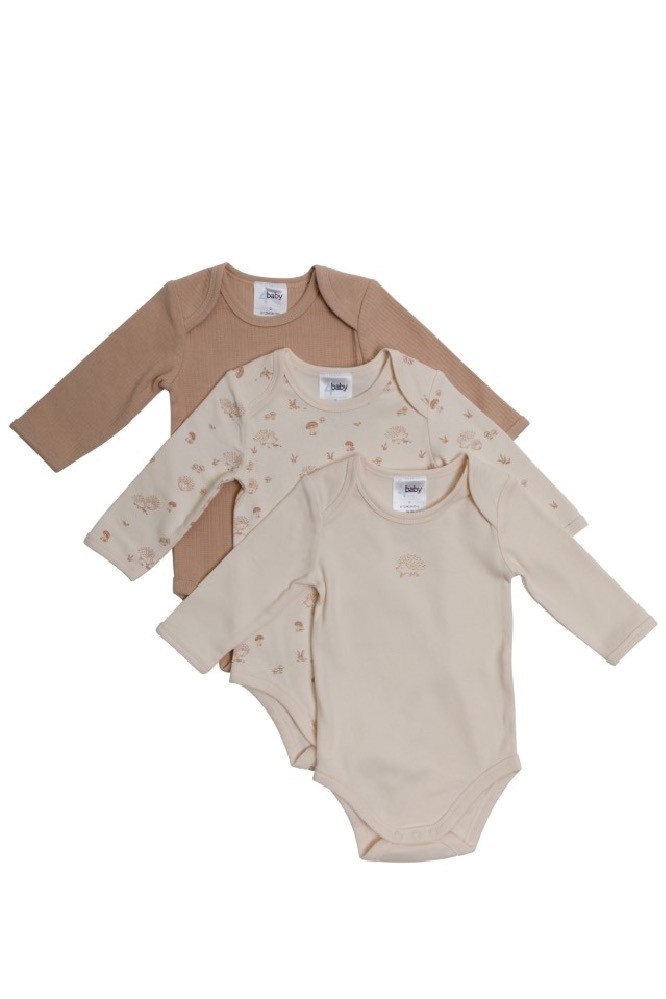 4baby Long Sleeve Bodysuit 3 Pack Hedgehog Beige Size 0