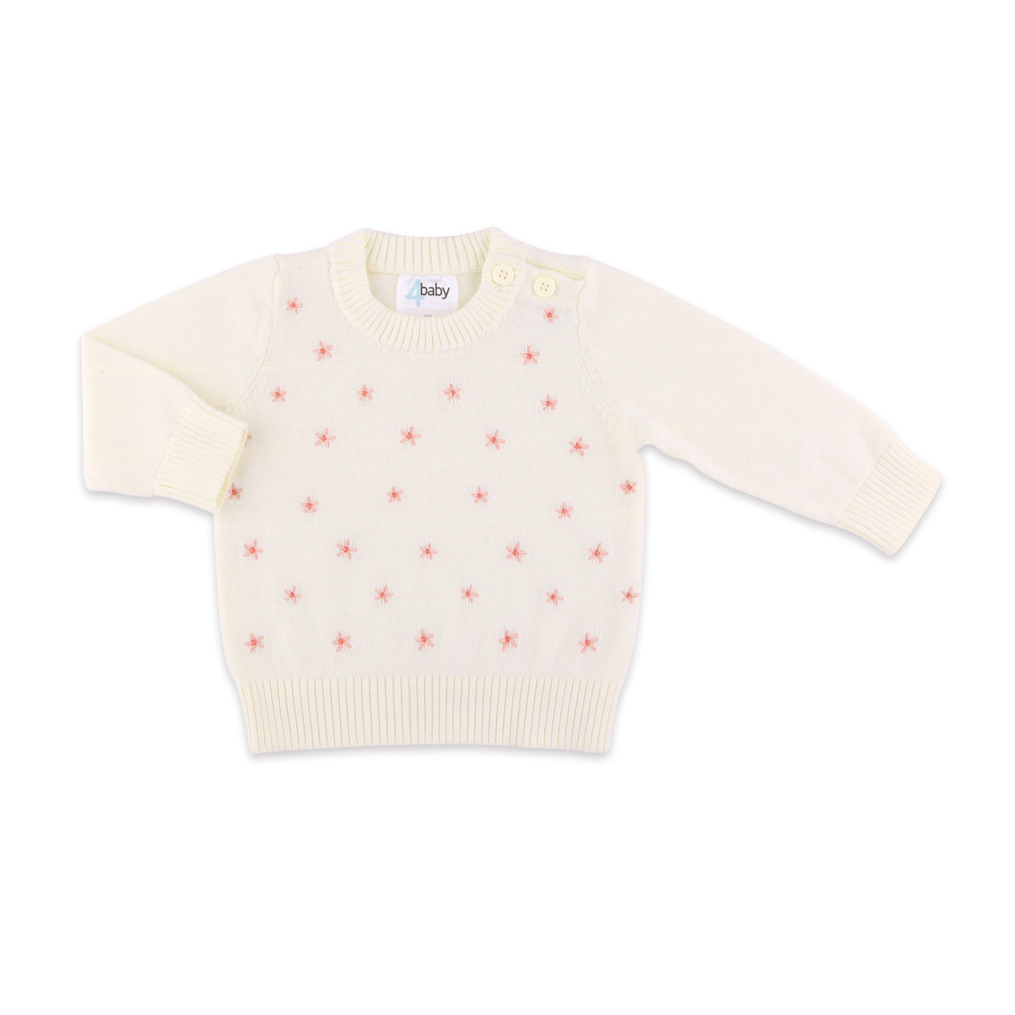 Babyhug Knit Full Sleeves Sweater Set with Floral Design - White & Pink