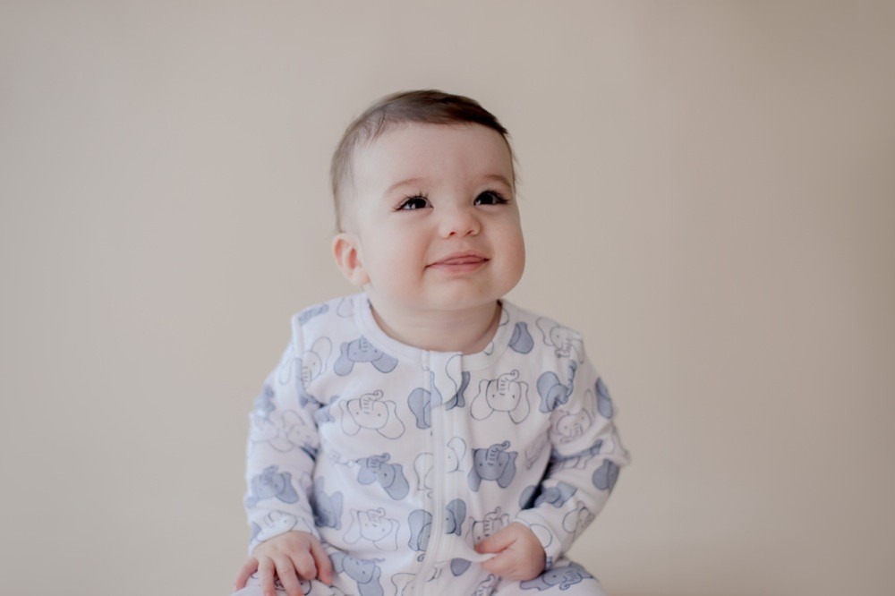 Marquise Coverall Zip Elephant White/Blue | Baby Onesies | Baby Bunting AU