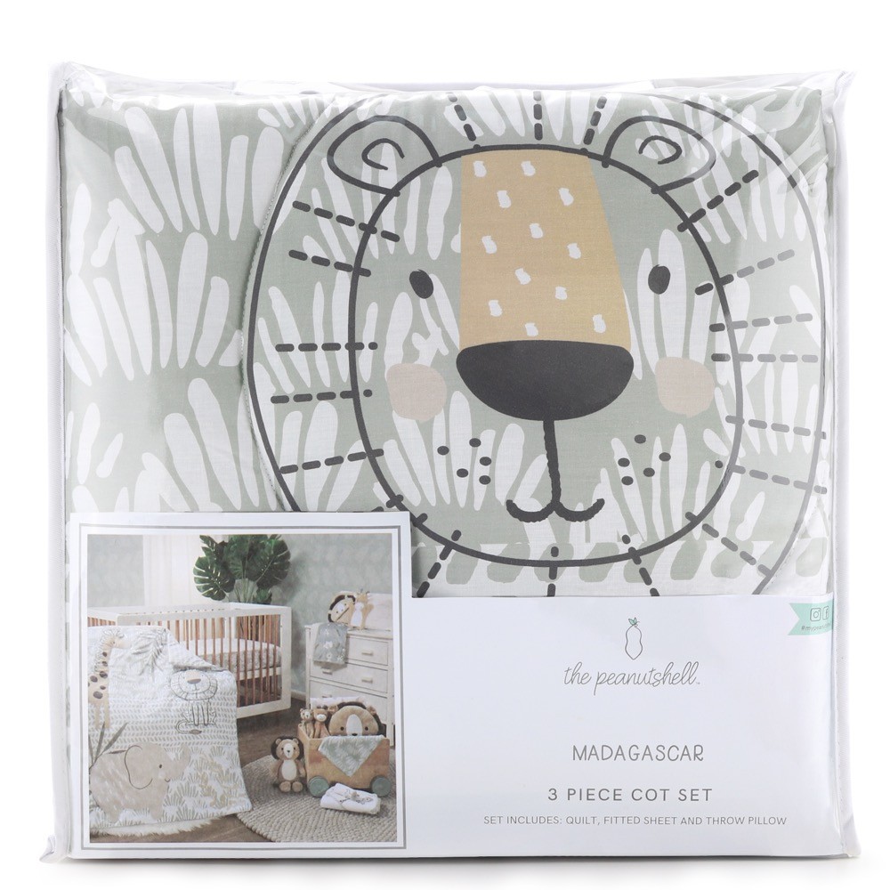 Peanut Shell 3 Piece Bedding Set Madagascar Cot Baby Bunting AU