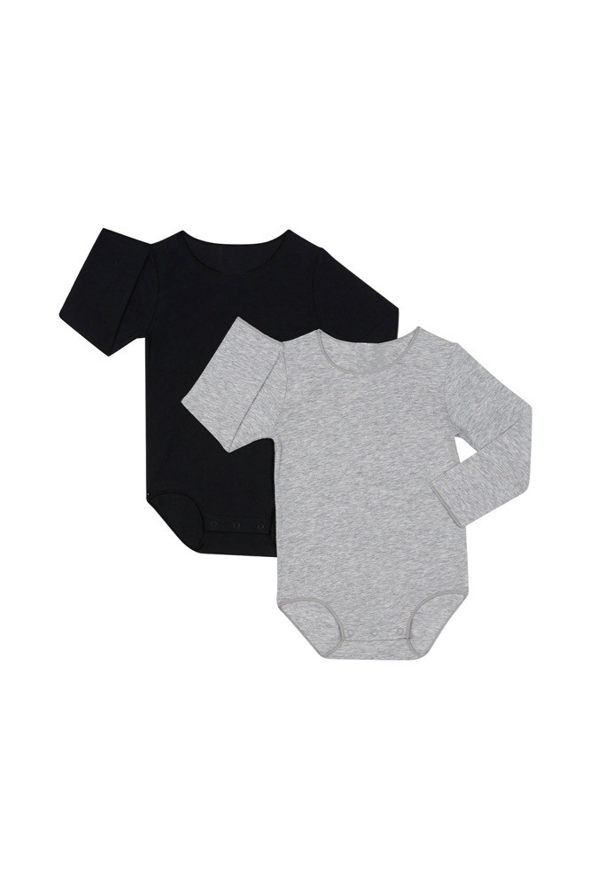 Bonds Bodysuit Long Sleeve 2 Pack Black/Grey Size 0