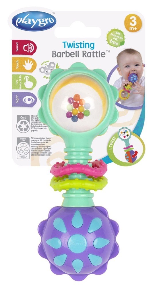 Playgro Twisting Barbell Rattle | Interactive Toys | Baby Bunting AU