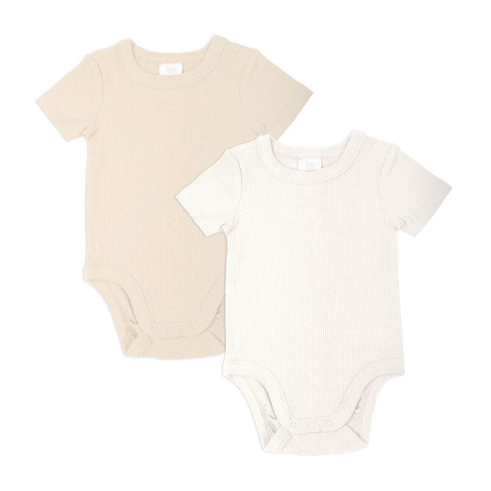 Bilbi 2 Pack Bodysuit Short Sleeve Ribbed Organics Snow / Natural Size 0