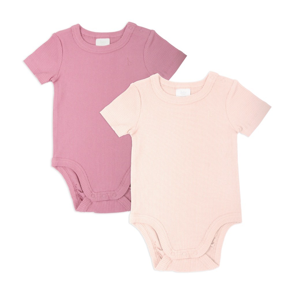Bilbi Ribbed Organic Short Sleeve Bodysuit 2 Pack Petal/Mulberry Size 0