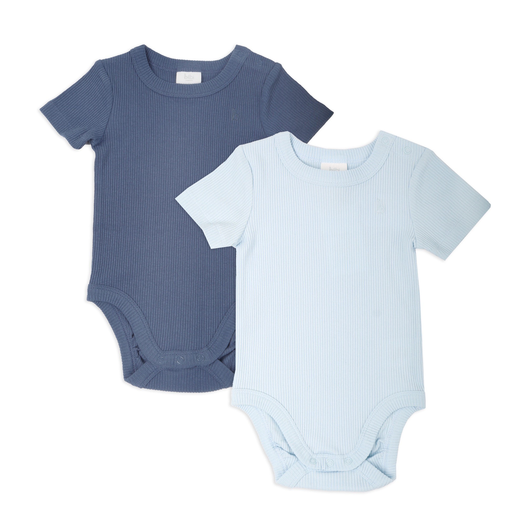 Bilbi Ribbed Organic Short Sleeve Bodysuit 2 Pack Indigo/Sky Size 0