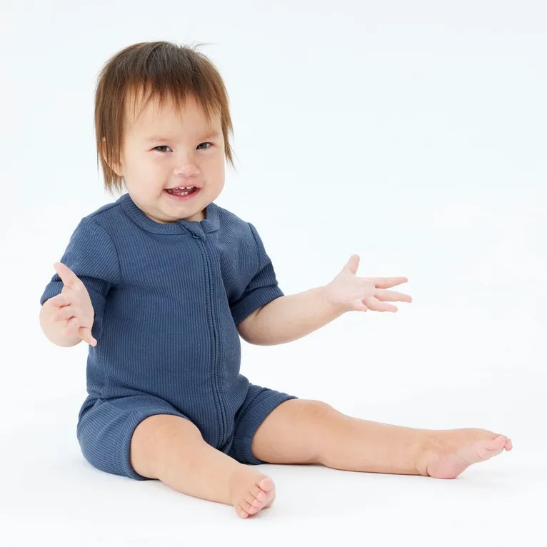Bilbi Onesie Short Sleeve Ribbed Organics Indigo