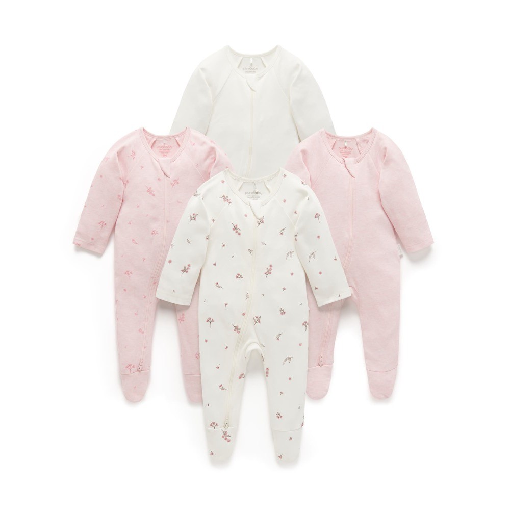 Purebaby Zip Growsuit 4 Pack Blossom Size 00