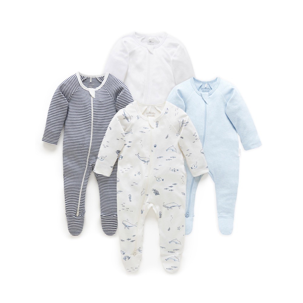Purebaby Zip Growsuit 4 Pack Nautical Size 00