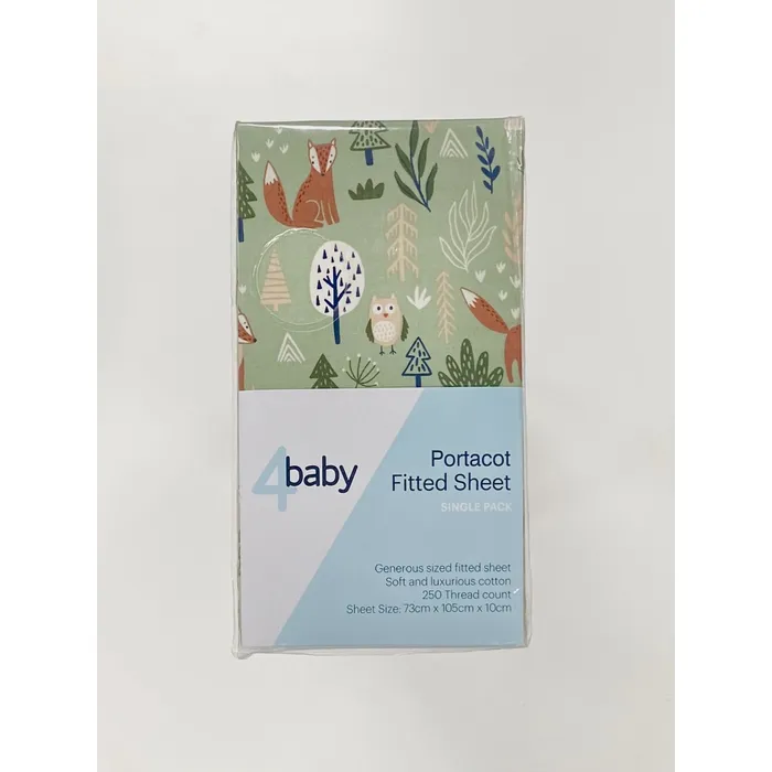 4Baby Percale Portacot Fitted Sheet Fox