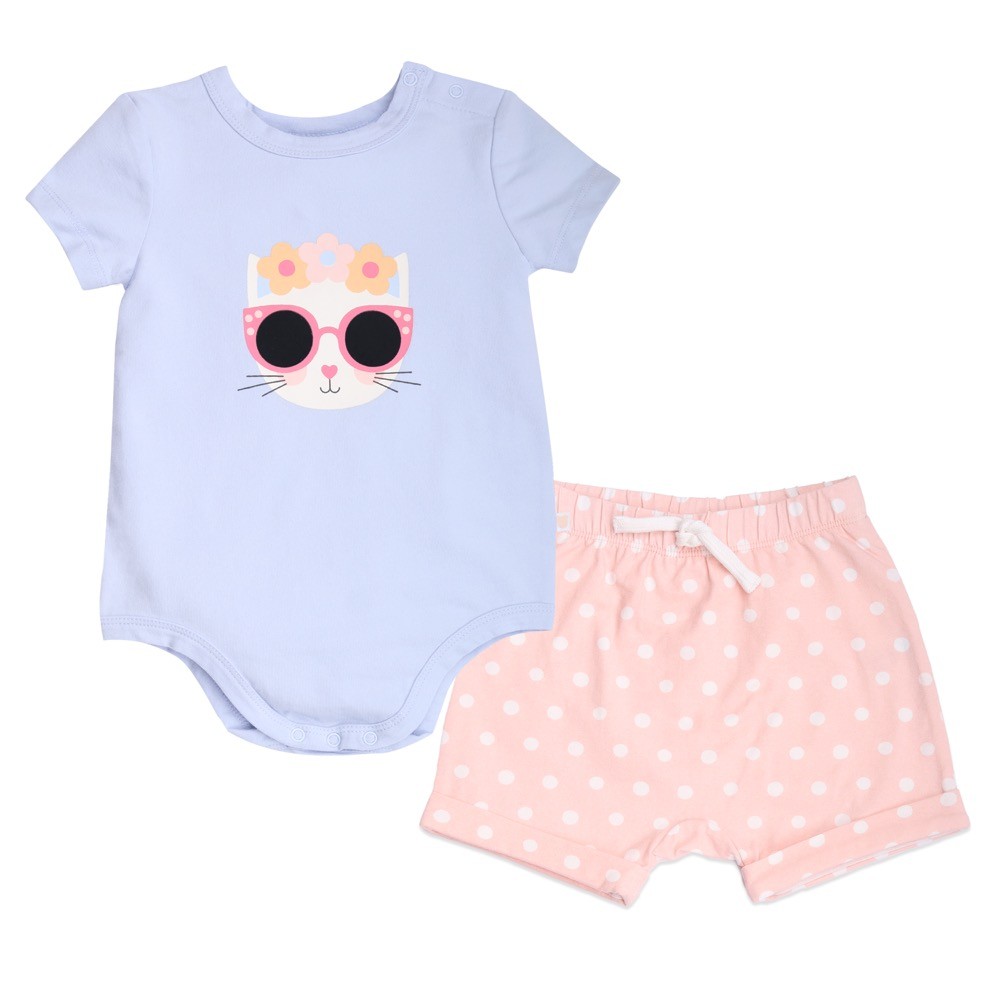 4baby 2 Piece Set Bodysuit And Shorts Short Sleeve Kitty Cat Size 00