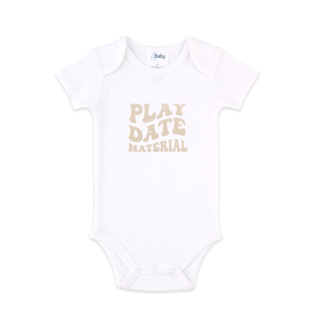 4baby Slogan Short Sleeve Bodysuit Play Date Size 0
