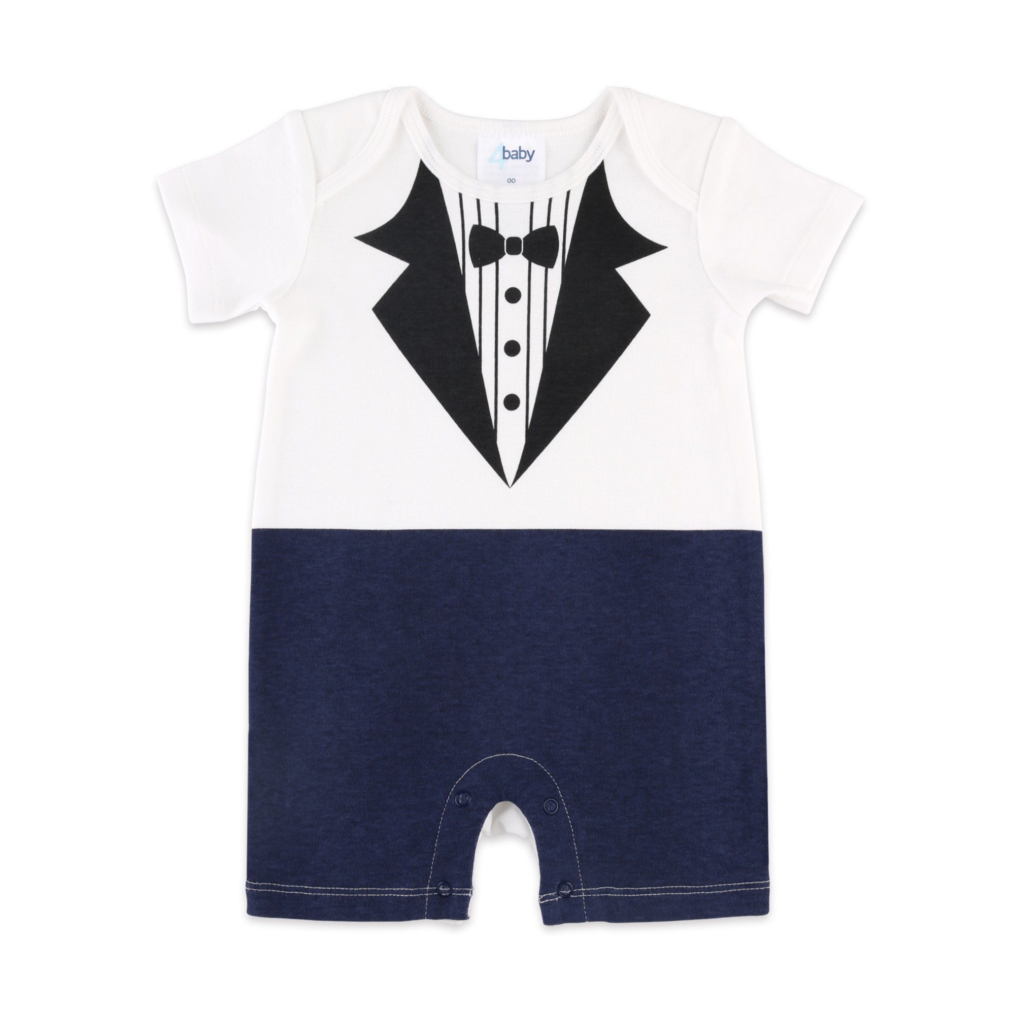 4baby Bodysuit Short Sleeve Tuxedo White Size 00