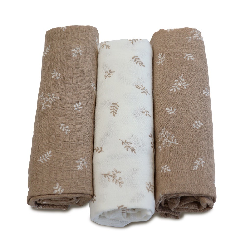 Bubba Blue 3 Pack Wrap Muslin Organic Chestnut Wraps Baby Bunting AU