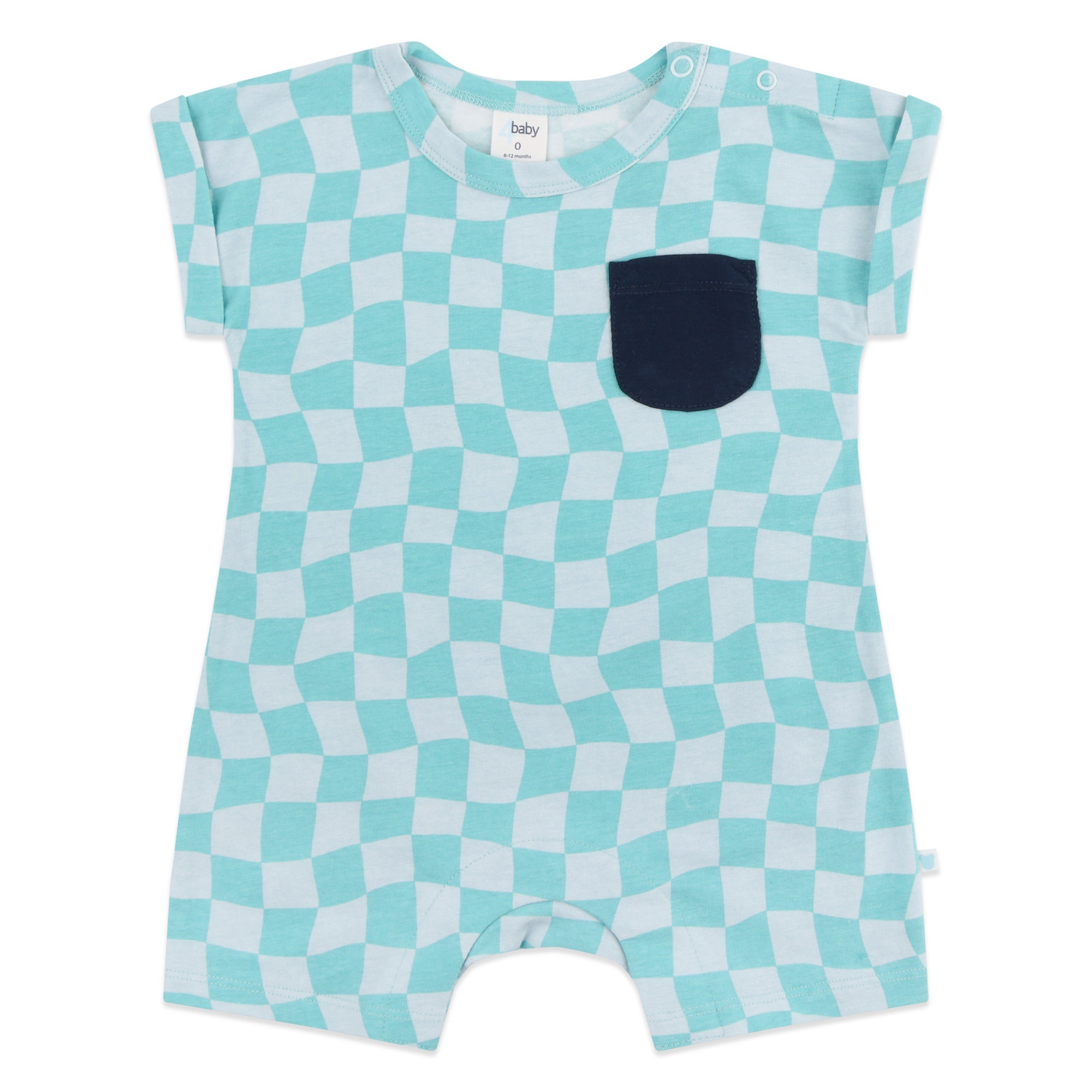 4baby Bodysuit Short Sleeve Wave Grid Blue Size 000