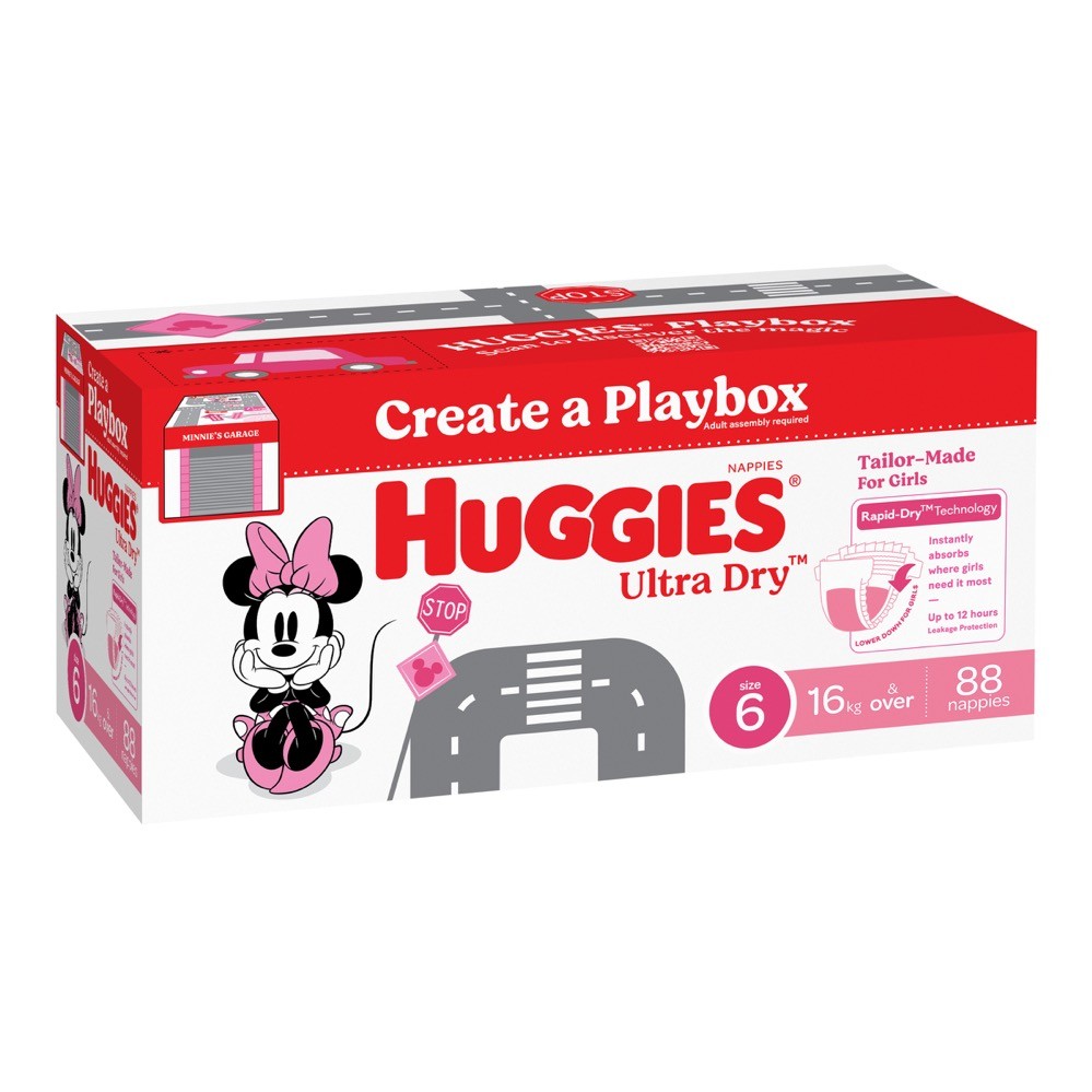 Huggies Ultra Dry Open Nappies Junior Girl Size 6 Mega 88