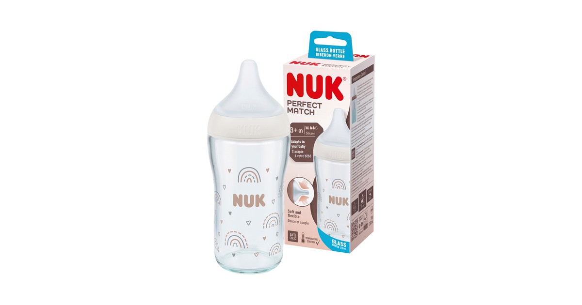 NUK Perfect Match Glass Bottle 230ML White Baby Bunting AU