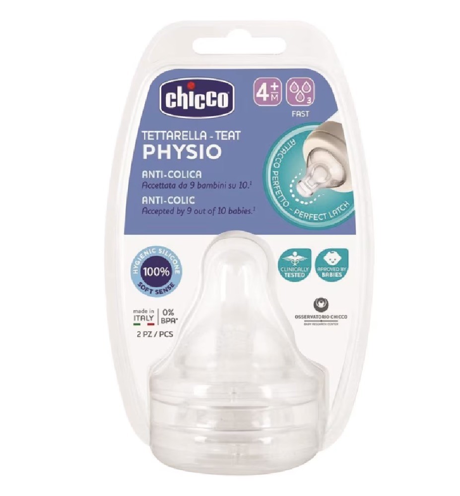 Chicco Perfect5 Silicone Teat Fast Flow 2 Pack Size 4 Months +