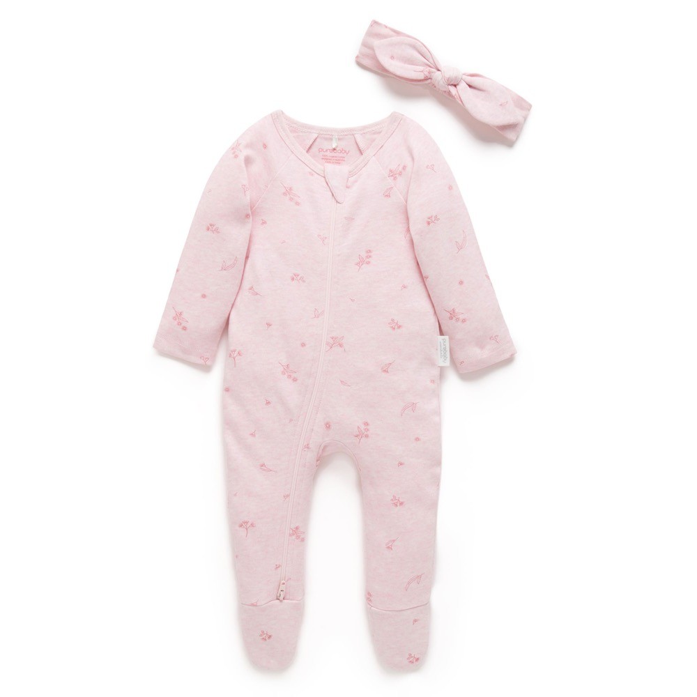Purebaby Essentials Growsuit & Headband 2 Piece Set Blossom Pink Size 0-3 Months