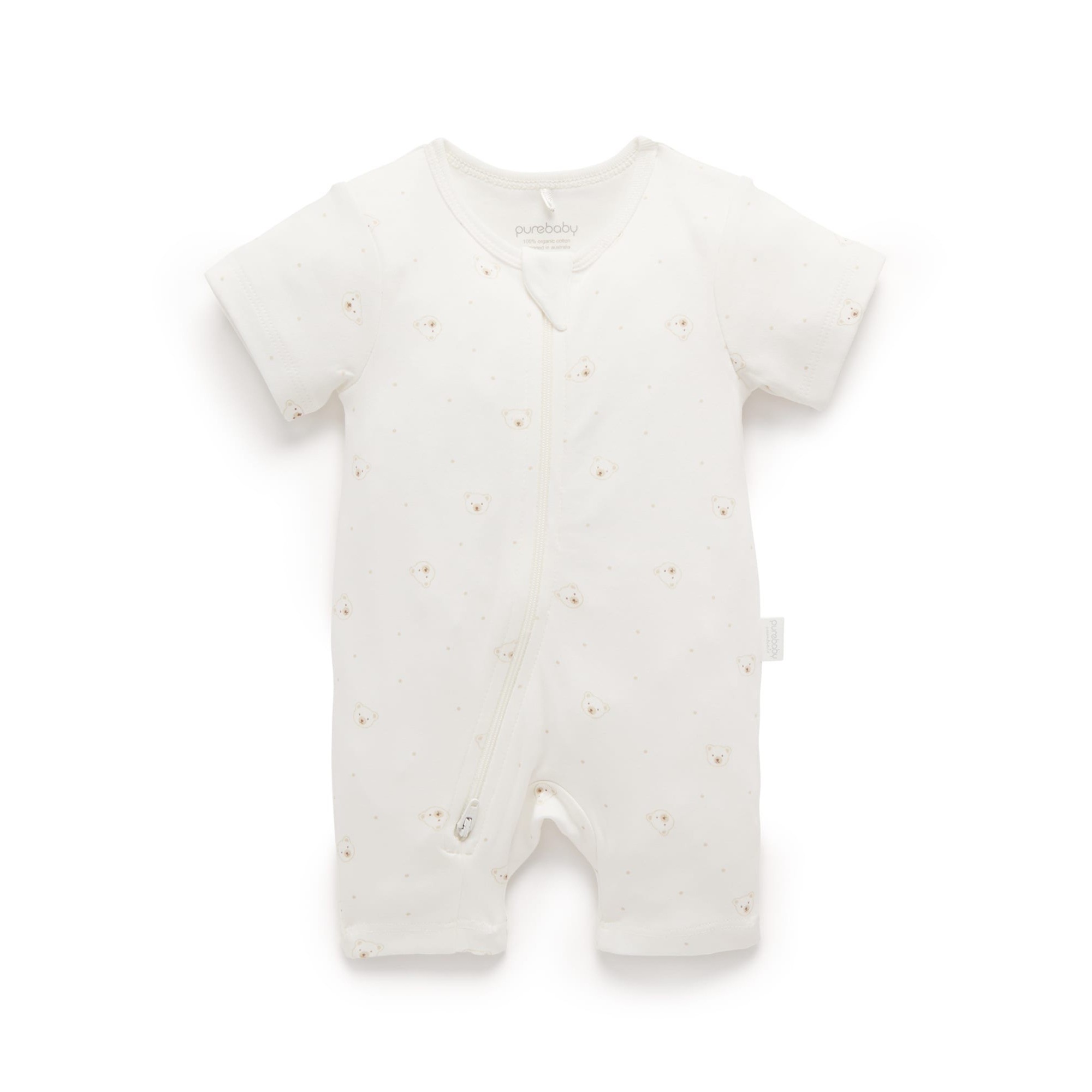 Purebaby Essential Growsuit Bear White Size 0-3 Months