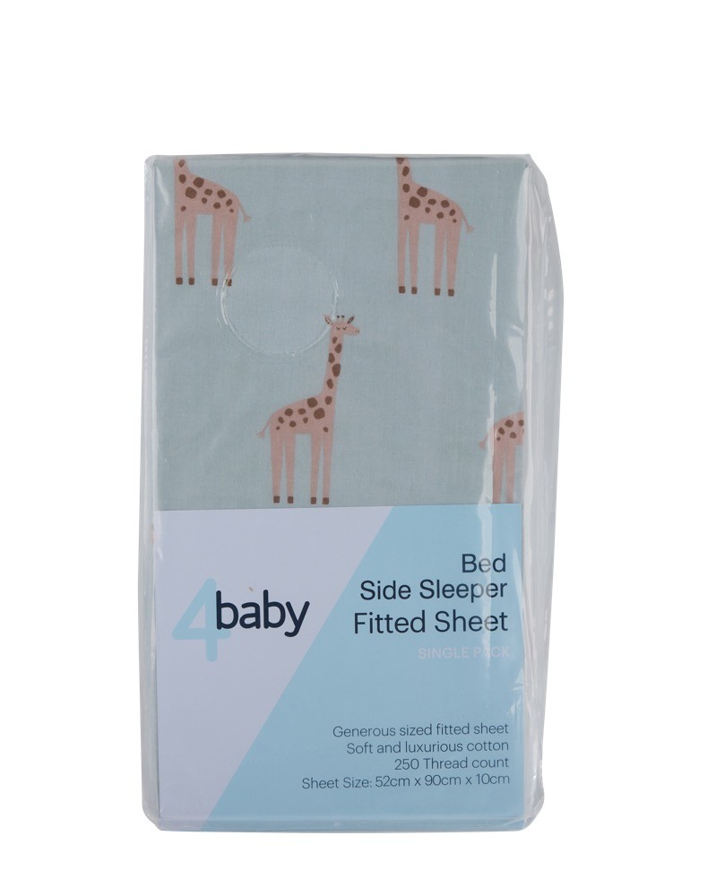 4Baby Fitted Sheet Bedside Sleeper Percale Giraffe Sage Baby Bunting AU
