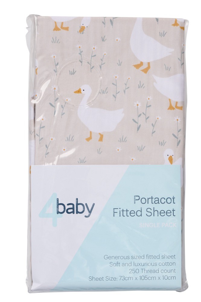 4Baby Fitted Sheet Portacot Percale Happy Goose Natural Cradle Baby