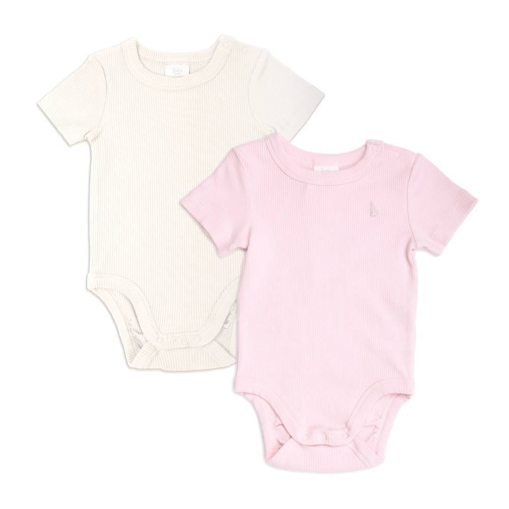 Bilbi Ribbed Organic Short Sleeve Bodysuit 2 Pack Lilac/Snow Size 0