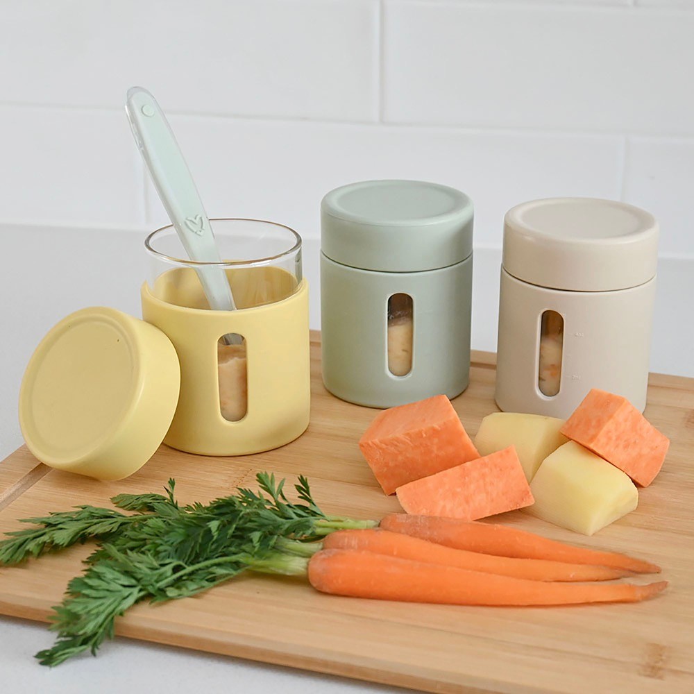Little Rawr Glass Food Jar With Silicone Sleeve Sage/Beige/Straw
