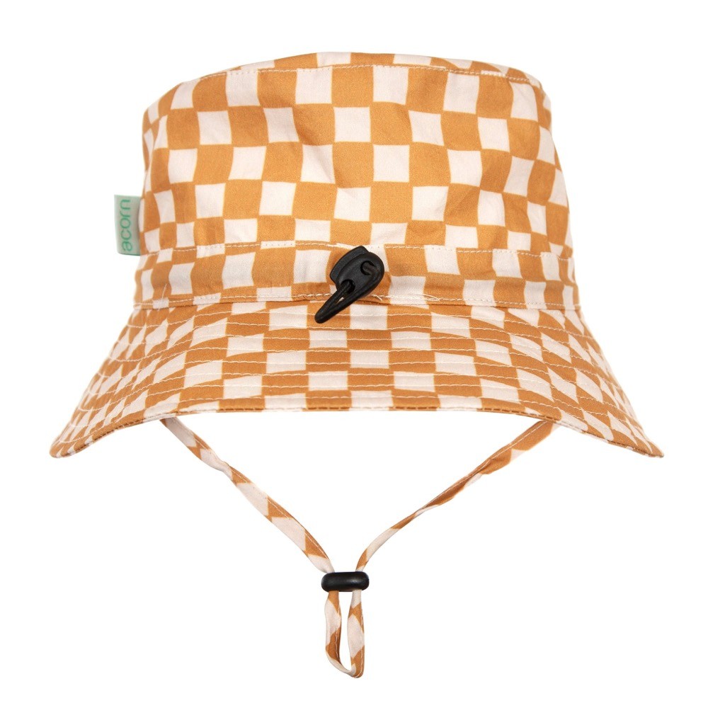 Acorn Bucket Hat Wide Brim Checkmate Brown Size Small