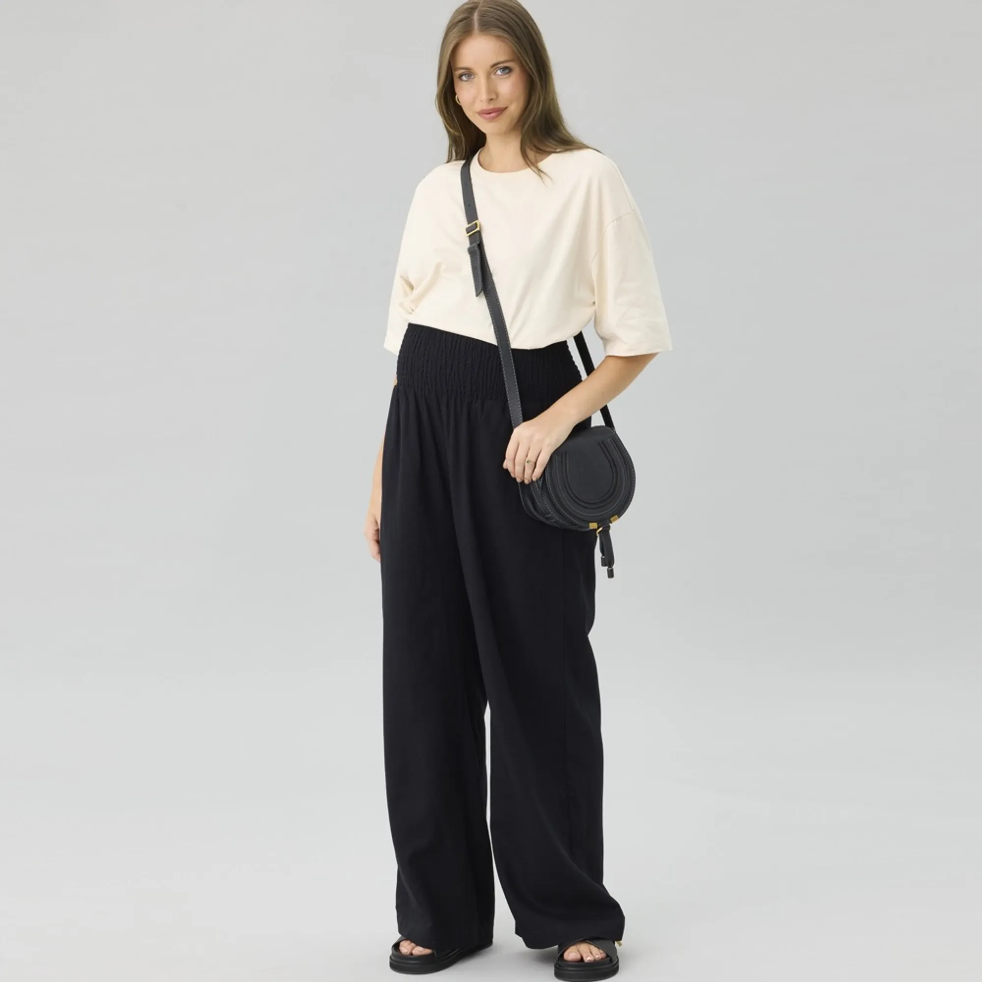 Linen Shirred Waist Pant Black main image 0