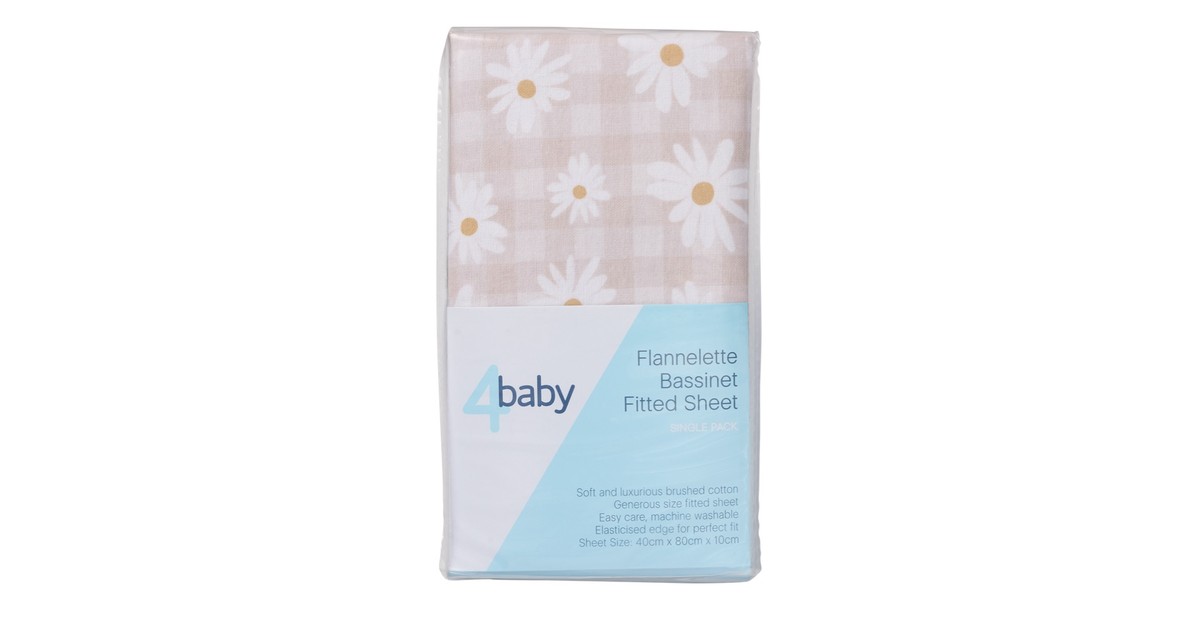4Baby Fitted Sheet Bassinet Flannel Checkered Daisy | Baby Bunting AU