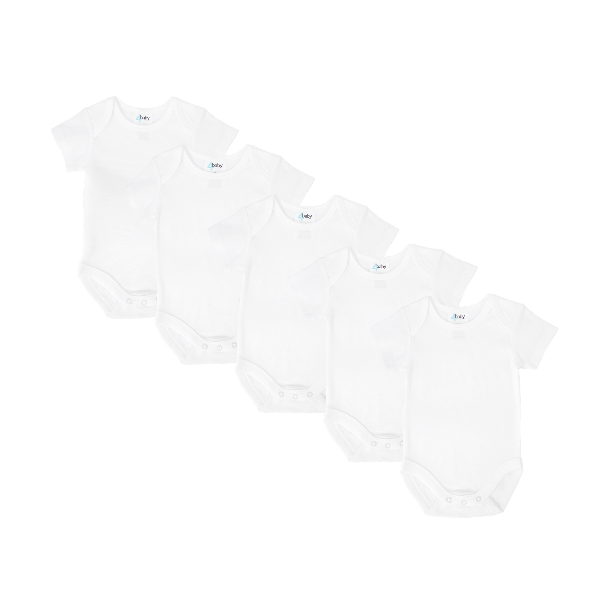 4baby Short Sleeve Bodysuit 5 Pack White Size 0