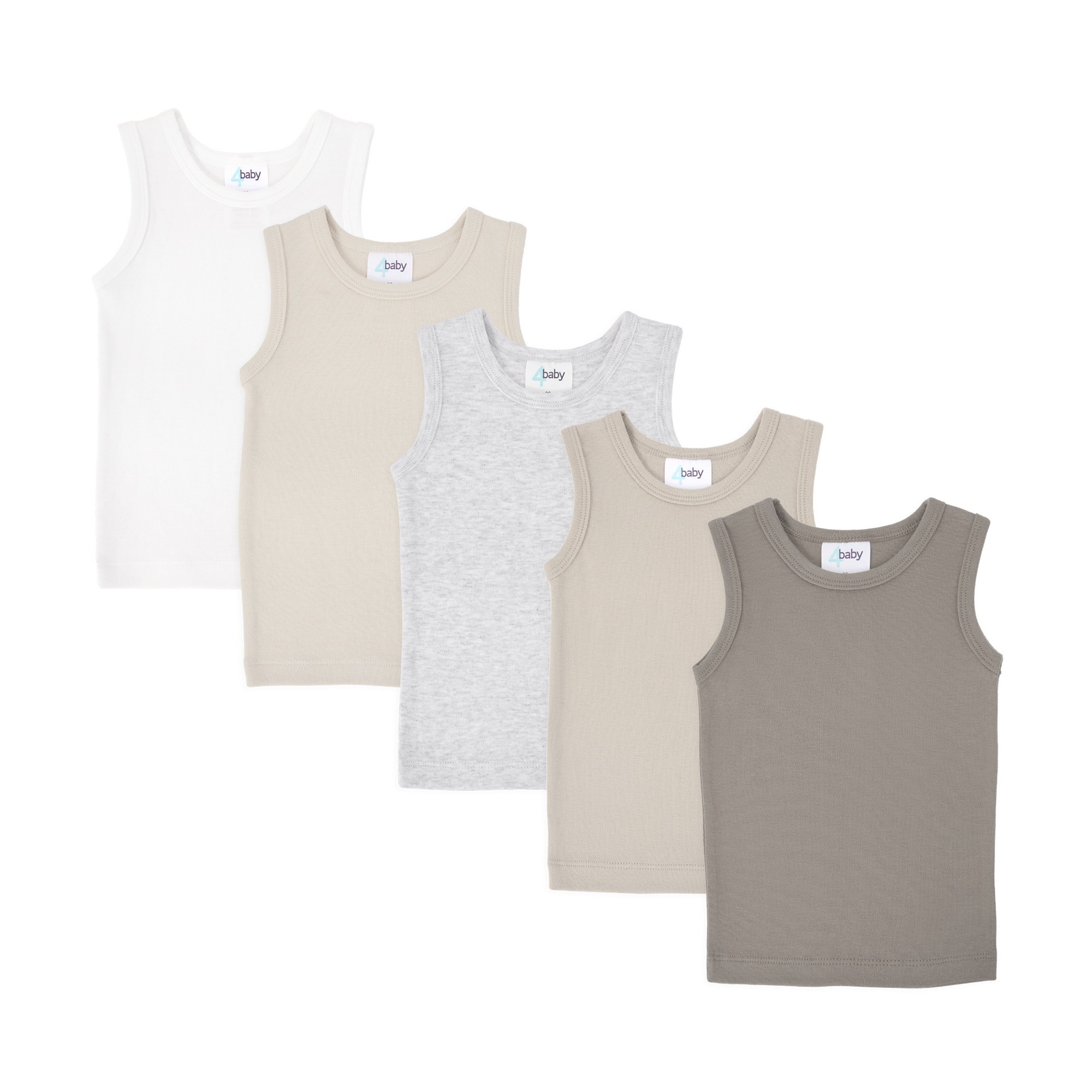 4baby Singlets 5 Pack Beige Multi Size 0