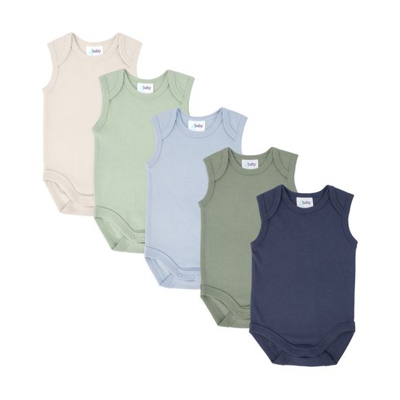 4baby Sleeveless Bodysuit 5 Pack Blue/Green