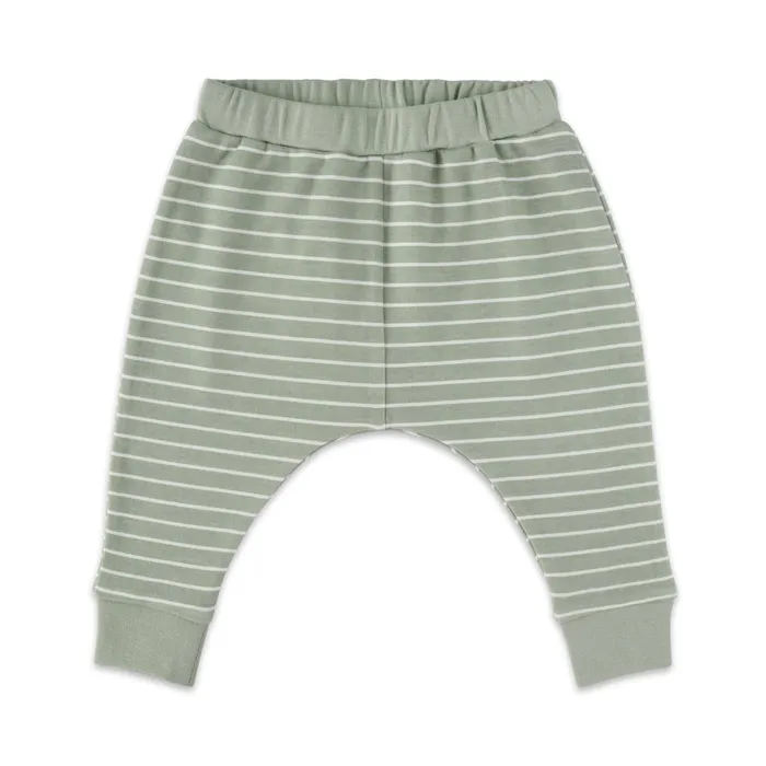 Baby Cotton Fleece Striped Pants – Olive Green & Dark Brown main image 1