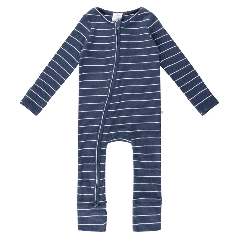 Kynd Baby Day Or Night Onesie Fine Waffle Navy Stripe