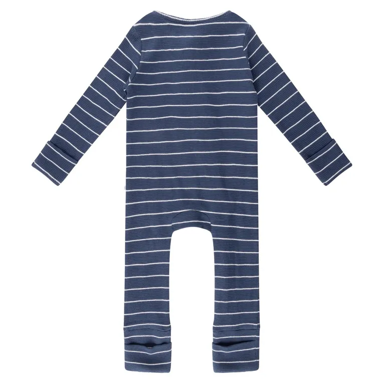Kynd Baby Day Or Night Onesie Fine Waffle Navy Stripe