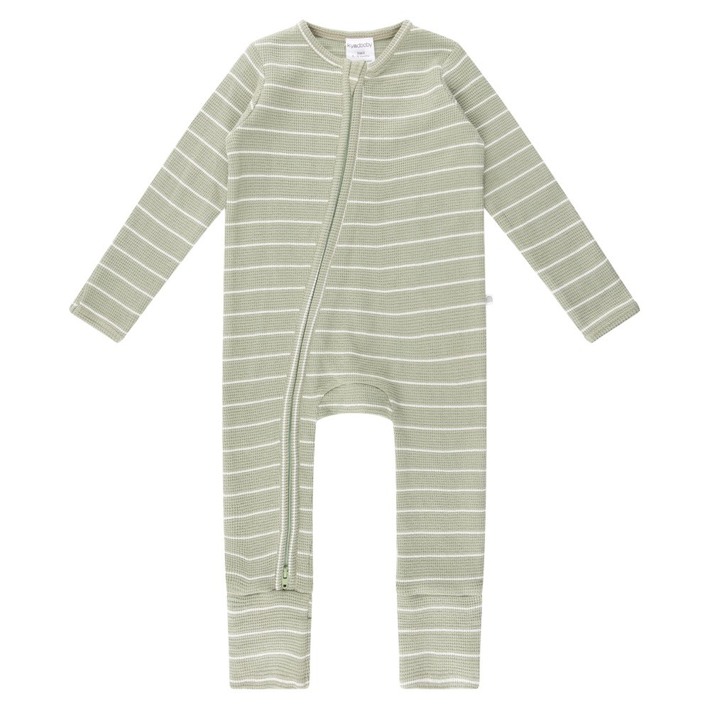 Kynd Baby Day Or Night Onesie Fine Waffle Green Stripe Size 00