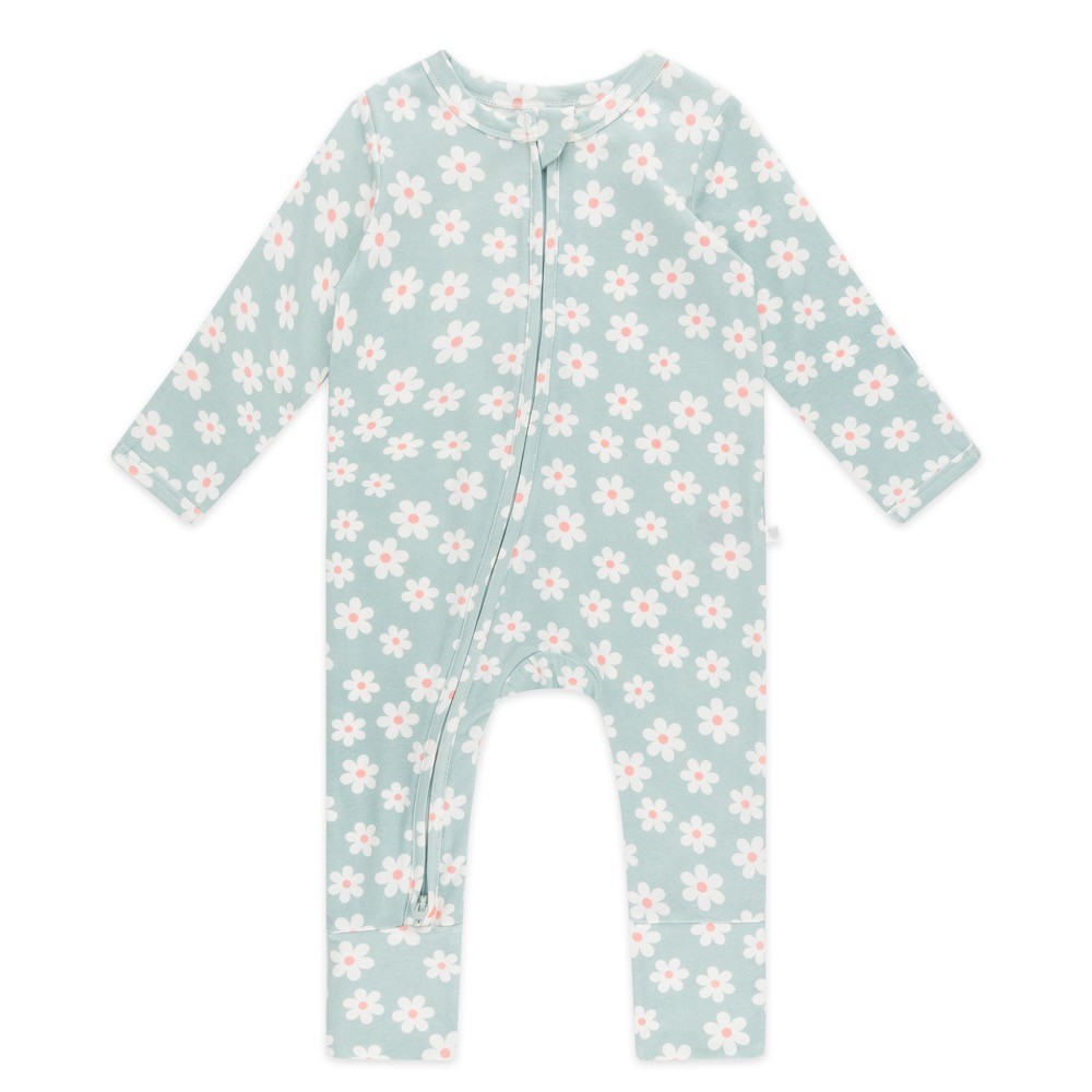 4baby Onesie Long Sleeve Zip Teal Floral Size 0